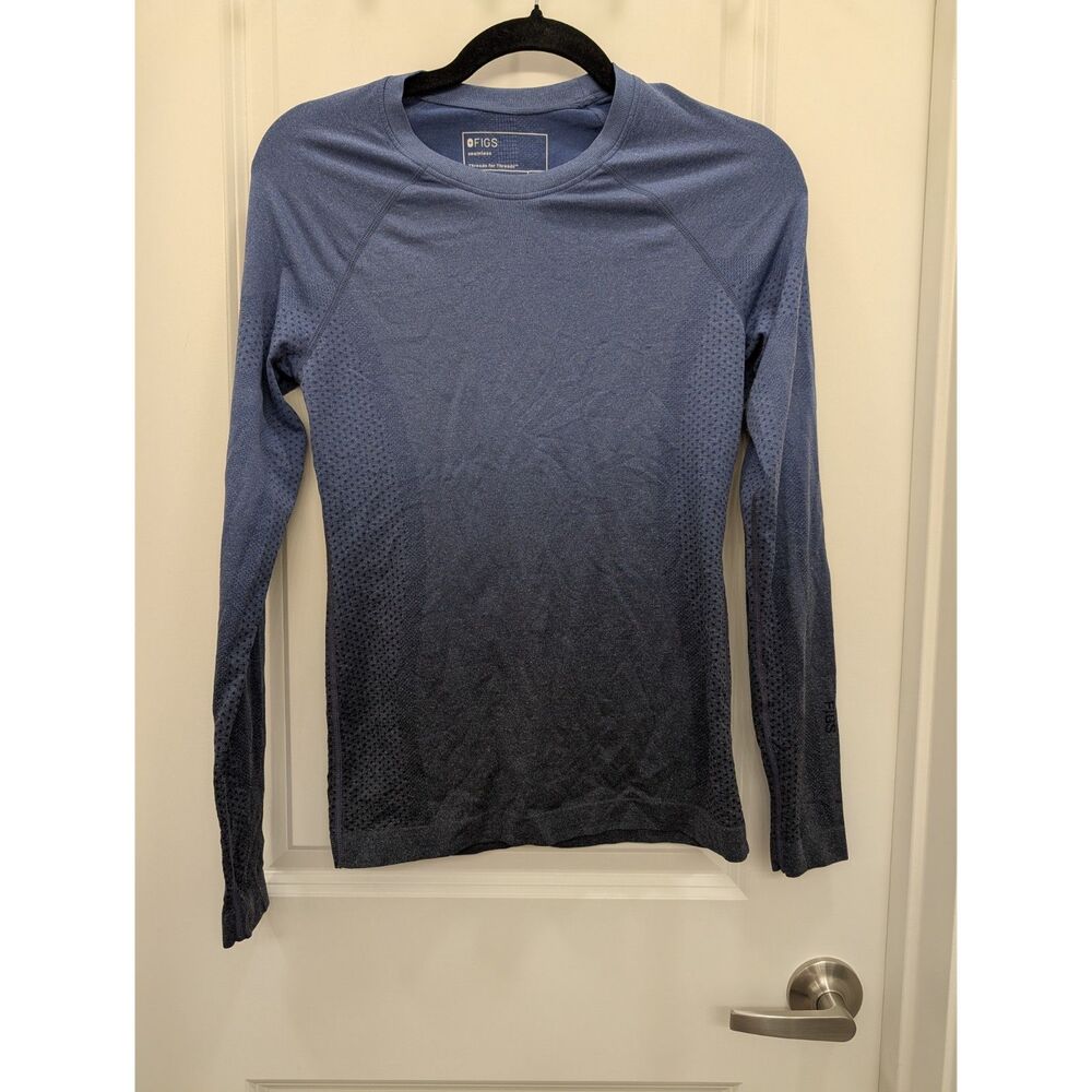 FIGS Seamless Top Womens Small Blue Ombre Athletic Scrub Shirt Long Sleeve